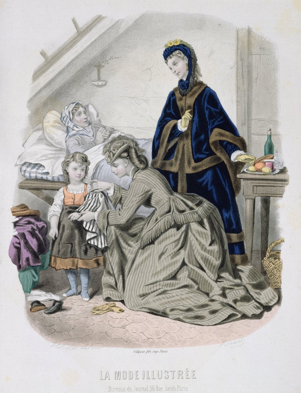 La Visita Caritativa, ilustración de La Mode Illustrée, c.1870 de French School