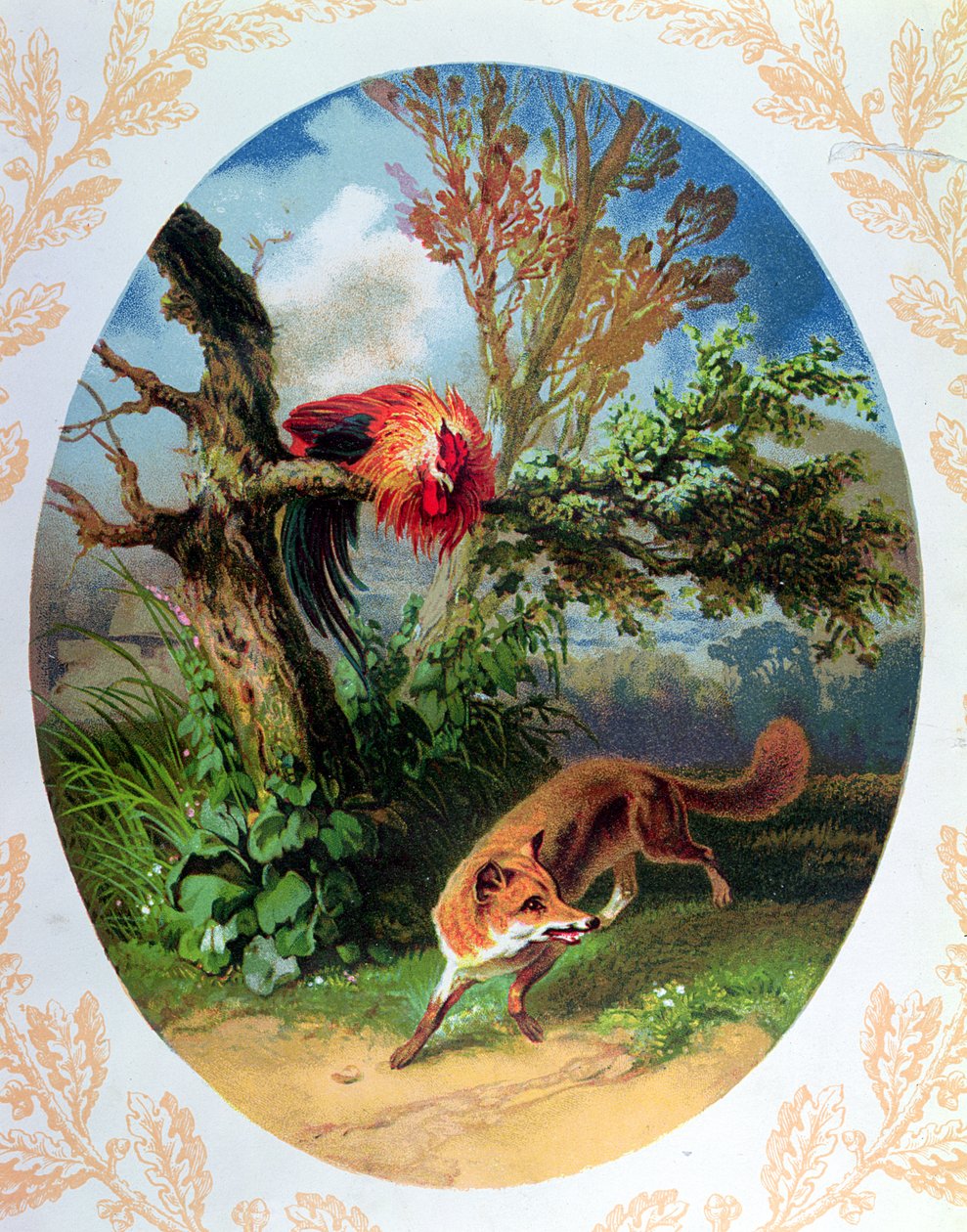 El Gallo y el Zorro, ilustración de la fábula de Jean de la Fontaine (1621-95) c.1860-80 de French School