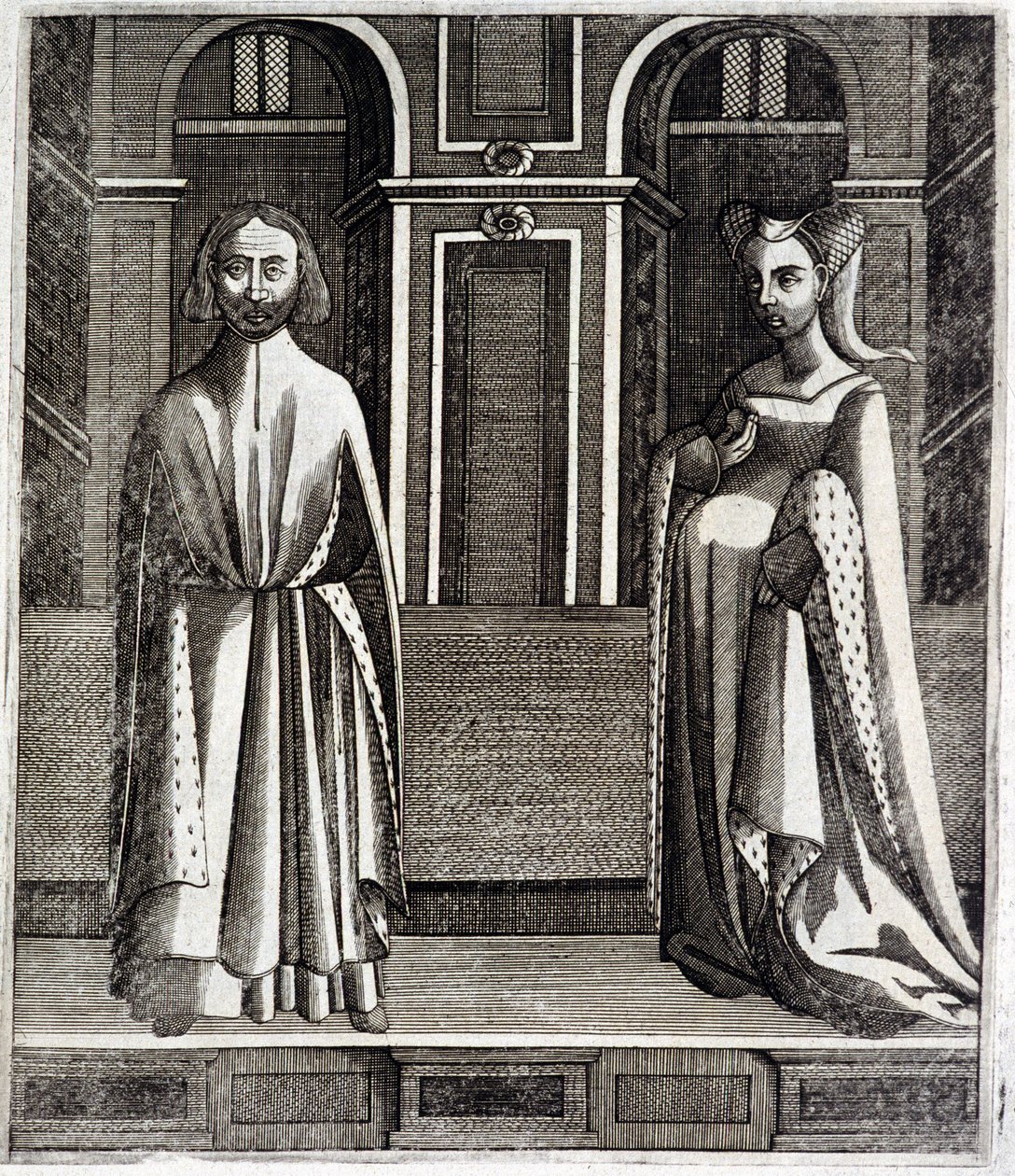 El Conde de Poitiers y Toulouse Alfonso (1220-1271) y su esposa Juana (hija de Raimundo VII) (1220-1271) - en "Historia de los condes de Toulouse" de Guillaume de Catel, Toulouse de French School