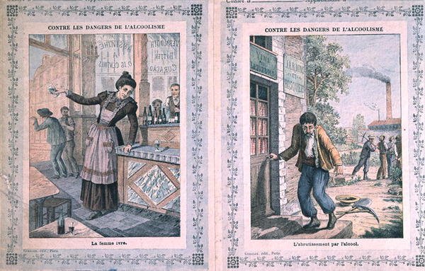 Los peligros del alcoholismo, portada de un cuaderno escolar. c.1900 de French School