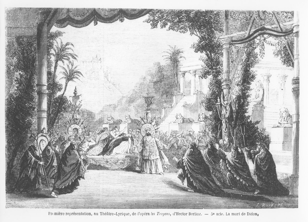 La muerte de Dido, primera representación de Les Troyens por Hector Berlioz (1803-69) en el Théâtre Lyrique, París, de Le Monde Illustré, 14 de noviembre de 1863 de French School