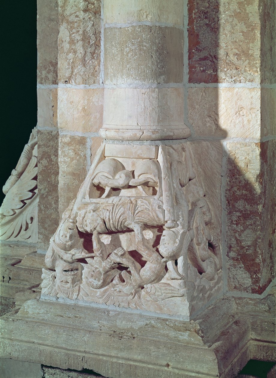 La muerte de Lázaro y el hombre rico, de un capitel en la nave, c.1150 de French School