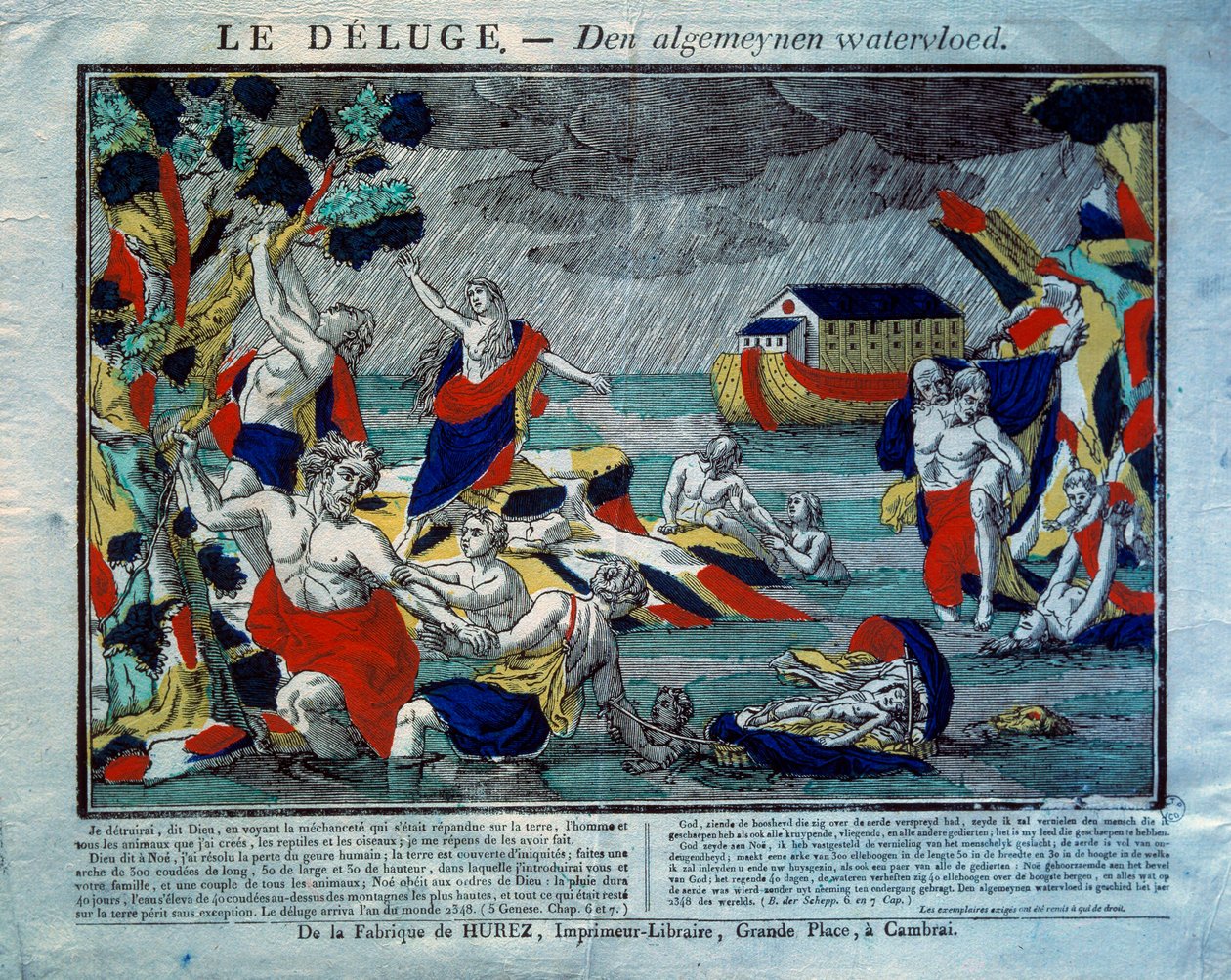El Diluvio, el Arca de Noé a la derecha. Grabado del siglo XIX. París, Museo de Artes y Tradiciones Populares de French School