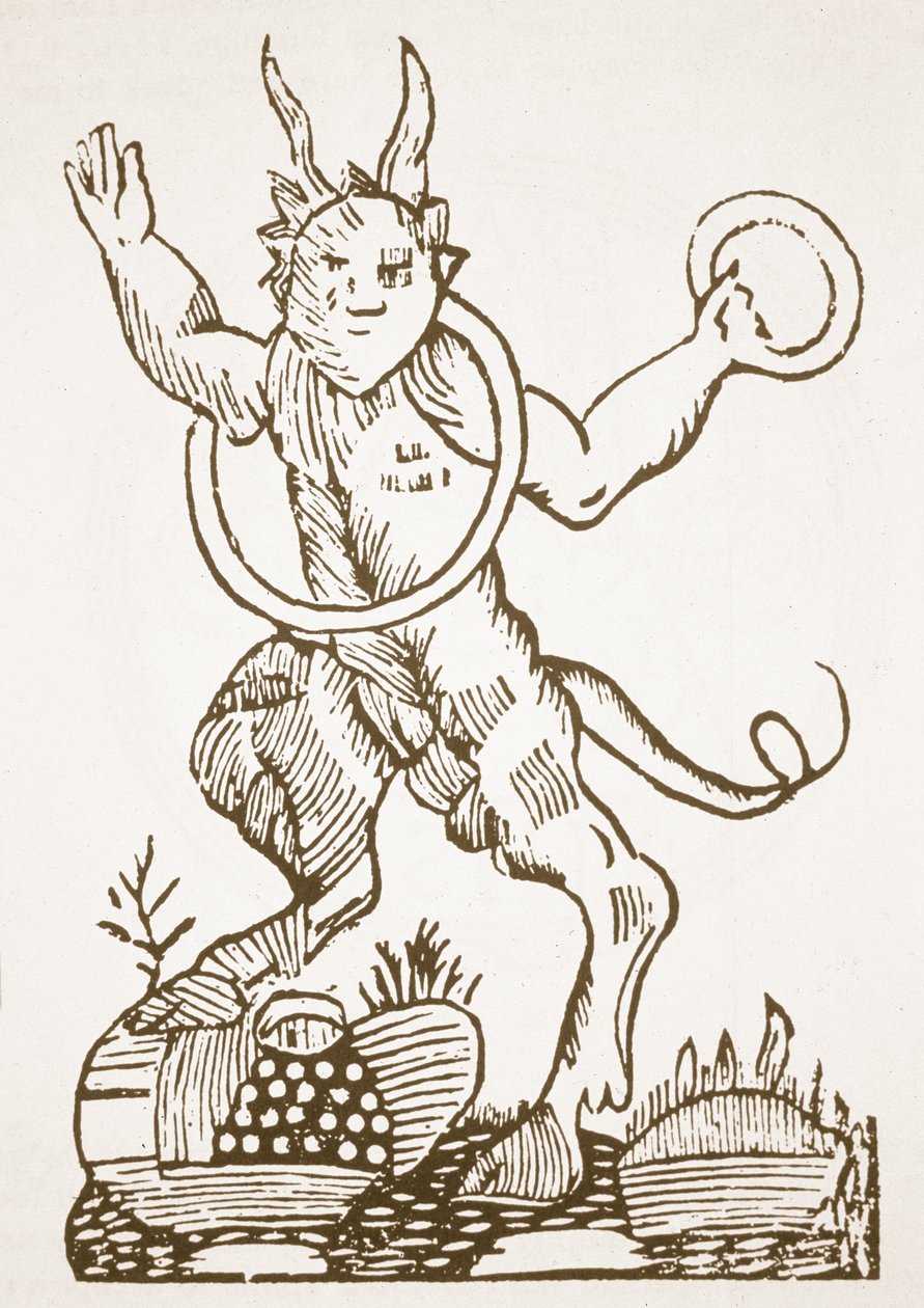 El Diablo señalando tesoros ocultos, copia de una ilustración de Le Veritable Dragon Rouge, Lille 1521, usado en una Historia de la Magia, publicado a finales del siglo XIX de French School