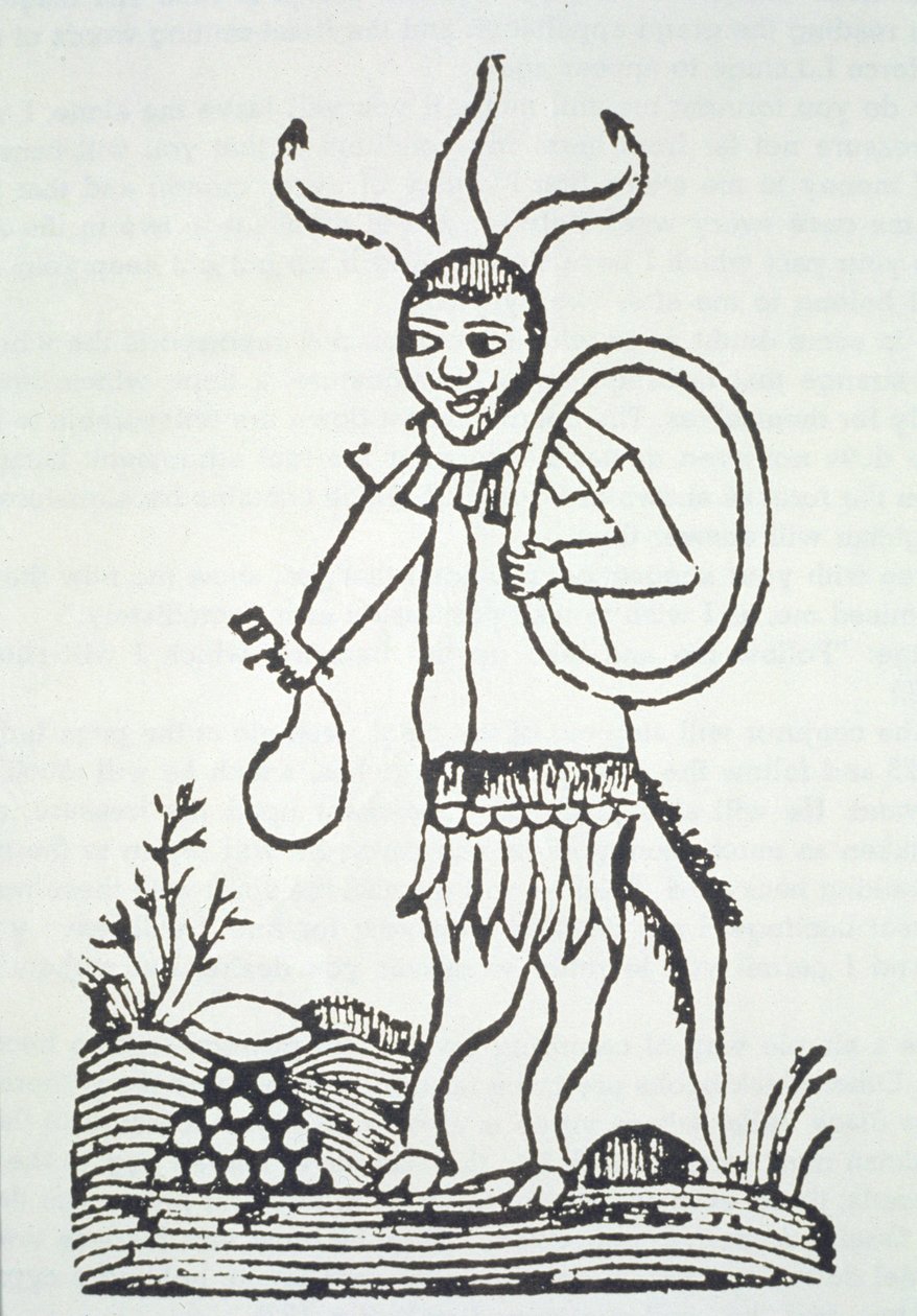 El Diablo señalando tesoros ocultos, copia de una ilustración de Le Veritable Dragon Rouge, 2ª versión, Lille 1521, usado en una Historia de la Magia, publicado a finales del siglo XIX de French School