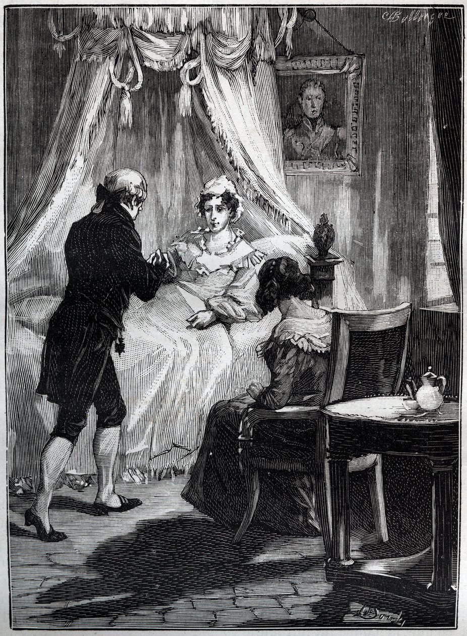 La Duquesa de Berry (Marie Caroline, Princesa de las Dos Sicilias, Duquesa de Berry (1798-1870) en la Fortaleza de Blay recibe al Doctor Louis Charles Deneux (1767-1846) - Grabado - de French School