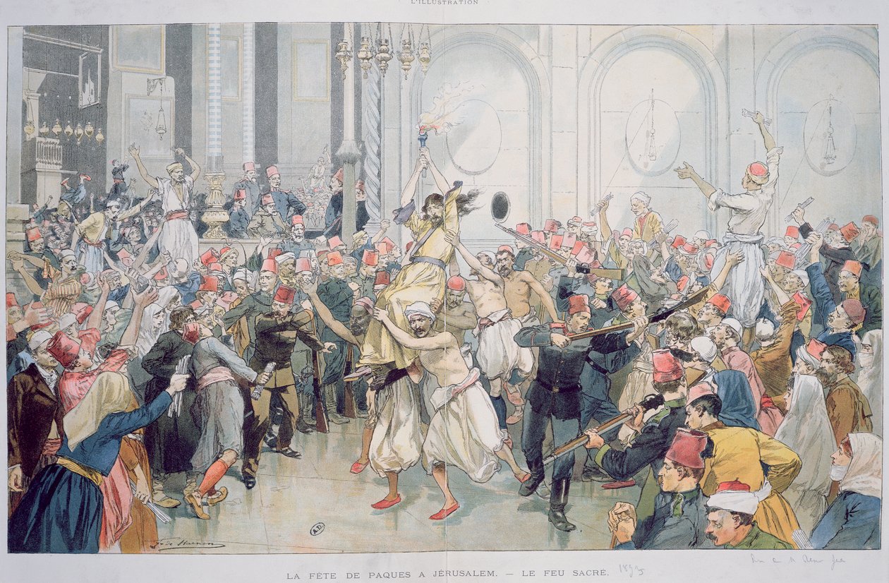 La Procesión de Pascua del Fuego Sagrado en Jerusalén, 1895 de French School