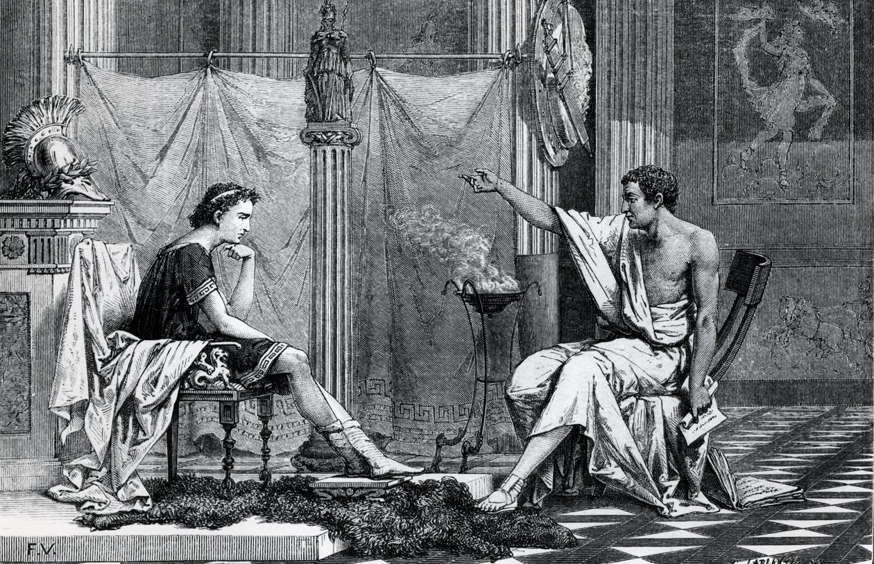 La educación de Alejandro Magno (356-323 a.C.) por Aristóteles (384-322 a.C.) de un libro de L. Figuier de French School