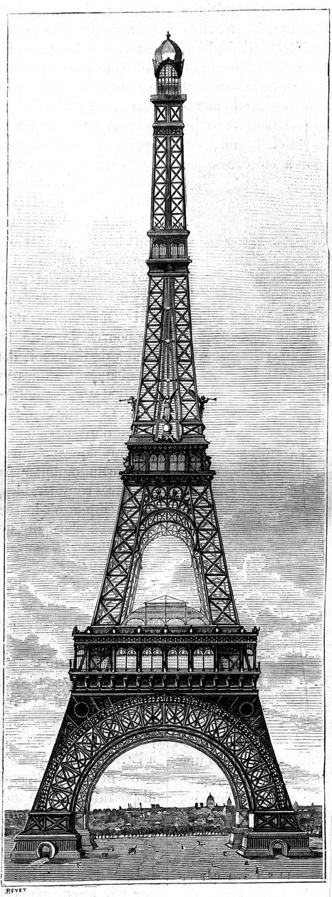 La Torre Eiffel, torre de 300 metros de altura para la Exposición Mundial de 1889, en París, por el ingeniero e industrial Gustave Eiffel (1832-1923). Grabado en 