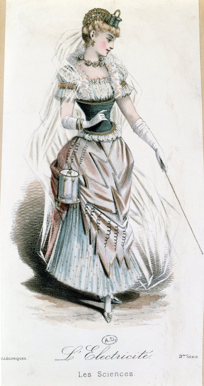 El hada de la electricidad, disfraz para un baile de disfraces con batería, c.1885 de French School