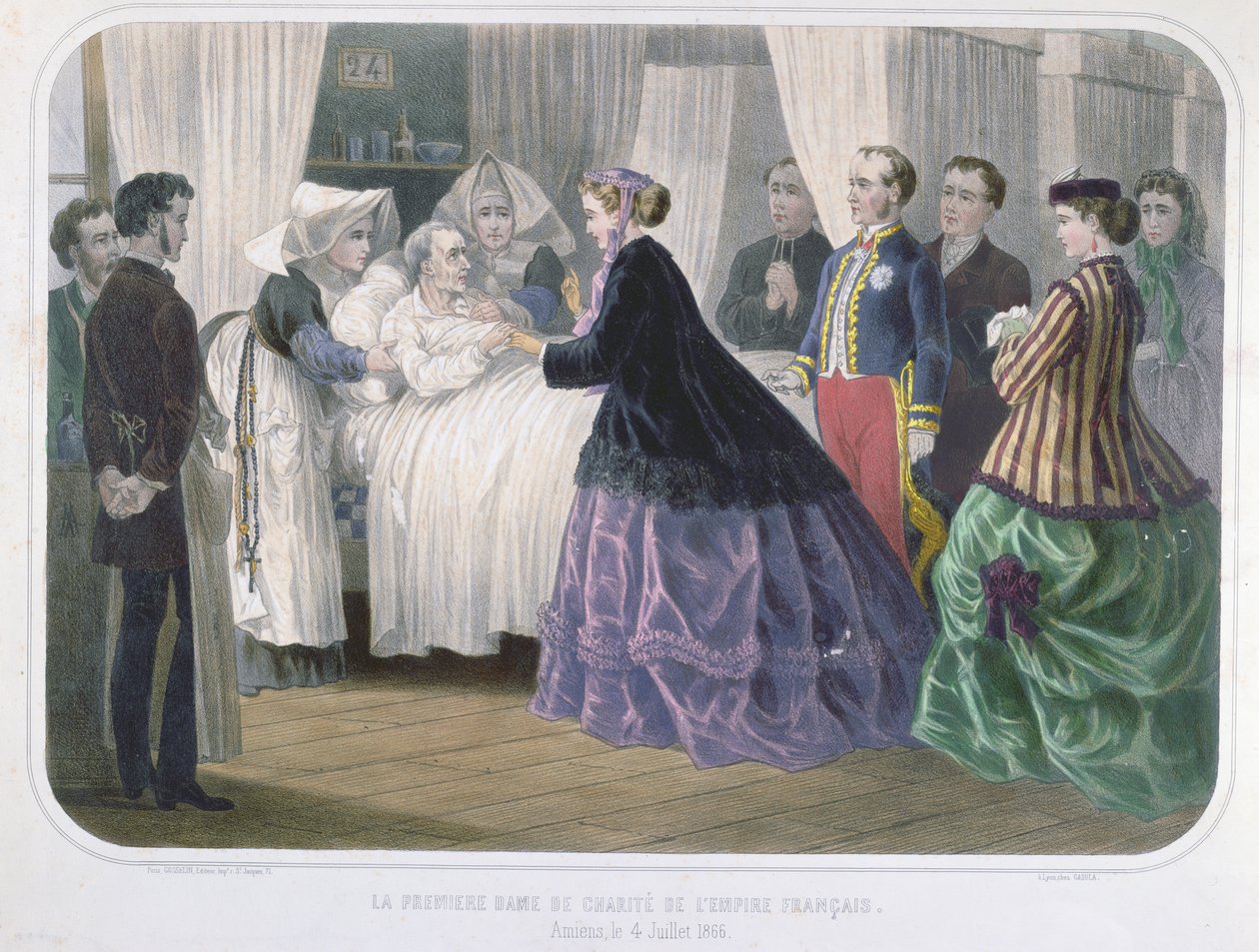 La Emperatriz Eugenia (1829-1920) visitando a las víctimas del cólera en Amiens el 4 de julio de 1866, c.1866-70 de French School