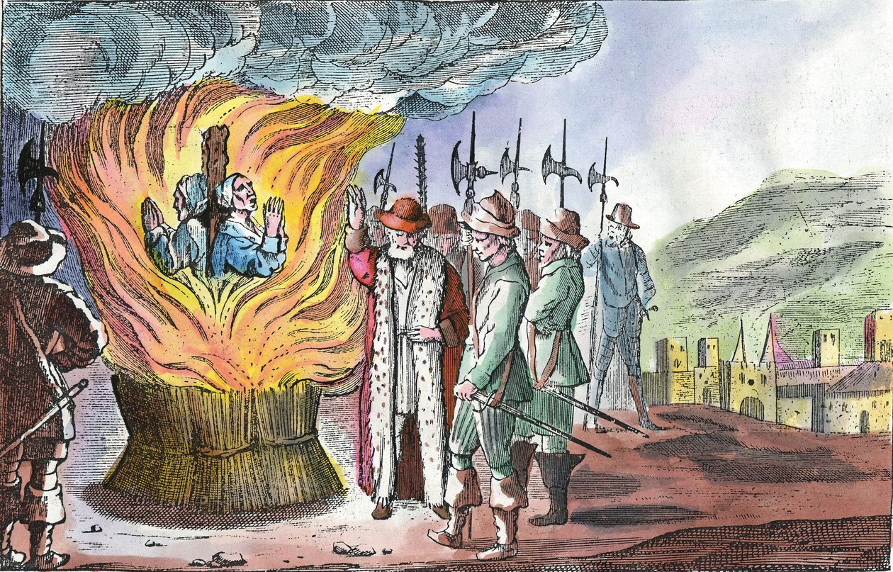 La ejecución de mujeres valdenses durante la Pascua de Piamonte de 1655 de French School