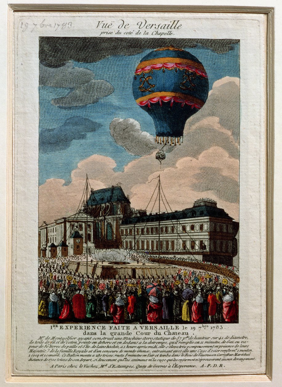 El primer experimento de globos en el Château de Versailles, 19 de septiembre de 1783 de French School