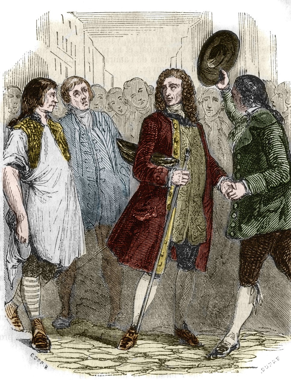 El escritor y filósofo francés François-Marie Arouet, conocido como Voltaire (1694-1778), regresó a Francia después de su exilio. Grabado del siglo XIX de French School