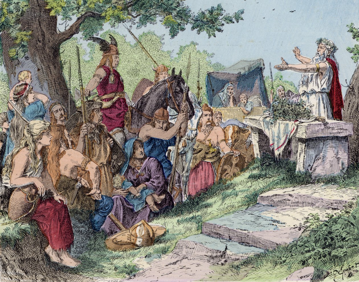 Los galos antes de la conquista romana (litografía en color) de French School