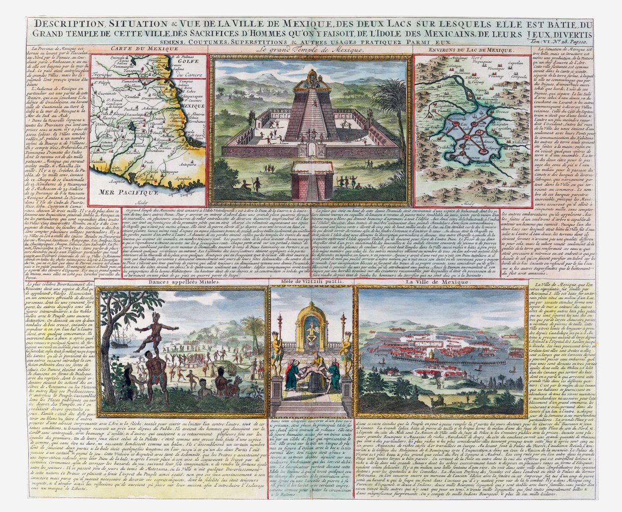 El Gran Templo, mapas de México y sus alrededores (grabado coloreado) de French School