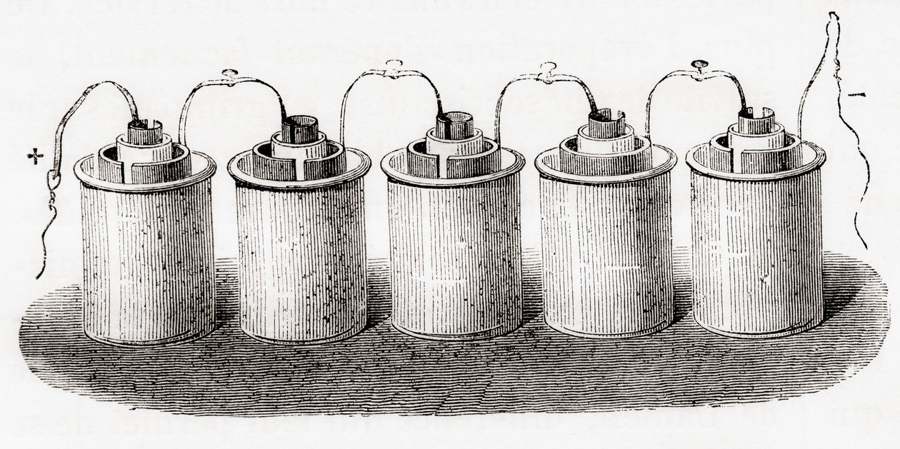 La celda de Grove, de Les Merveilles de la Science, pub.1870 de French School
