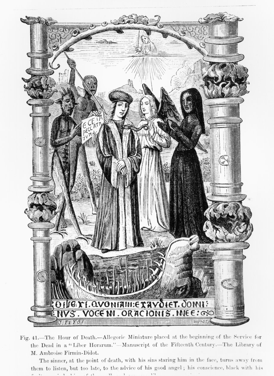 La hora de la muerte, una miniatura alegórica, de un manuscrito del siglo XV de French School