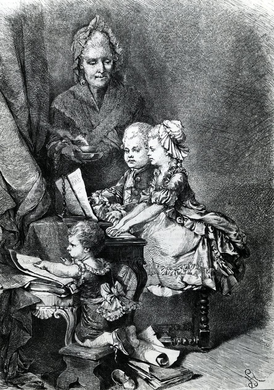 El infante Mozart tocando el piano de French School