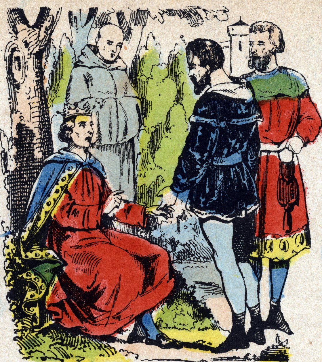 El rey de Francia Luis IX dit Saint-Louis" (1214-1270) imparte justicia bajo un roble en Vincennes - El rey de Francia San Luis (1214-1270) imparte justicia bajo un roble en Vincennes de French School