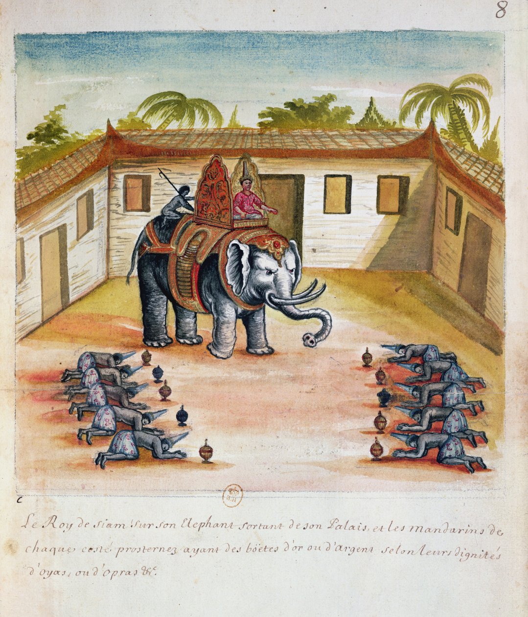 El rey de Siam en su elefante, de una cuenta de los jesuitas en Siam, 1688 de French School