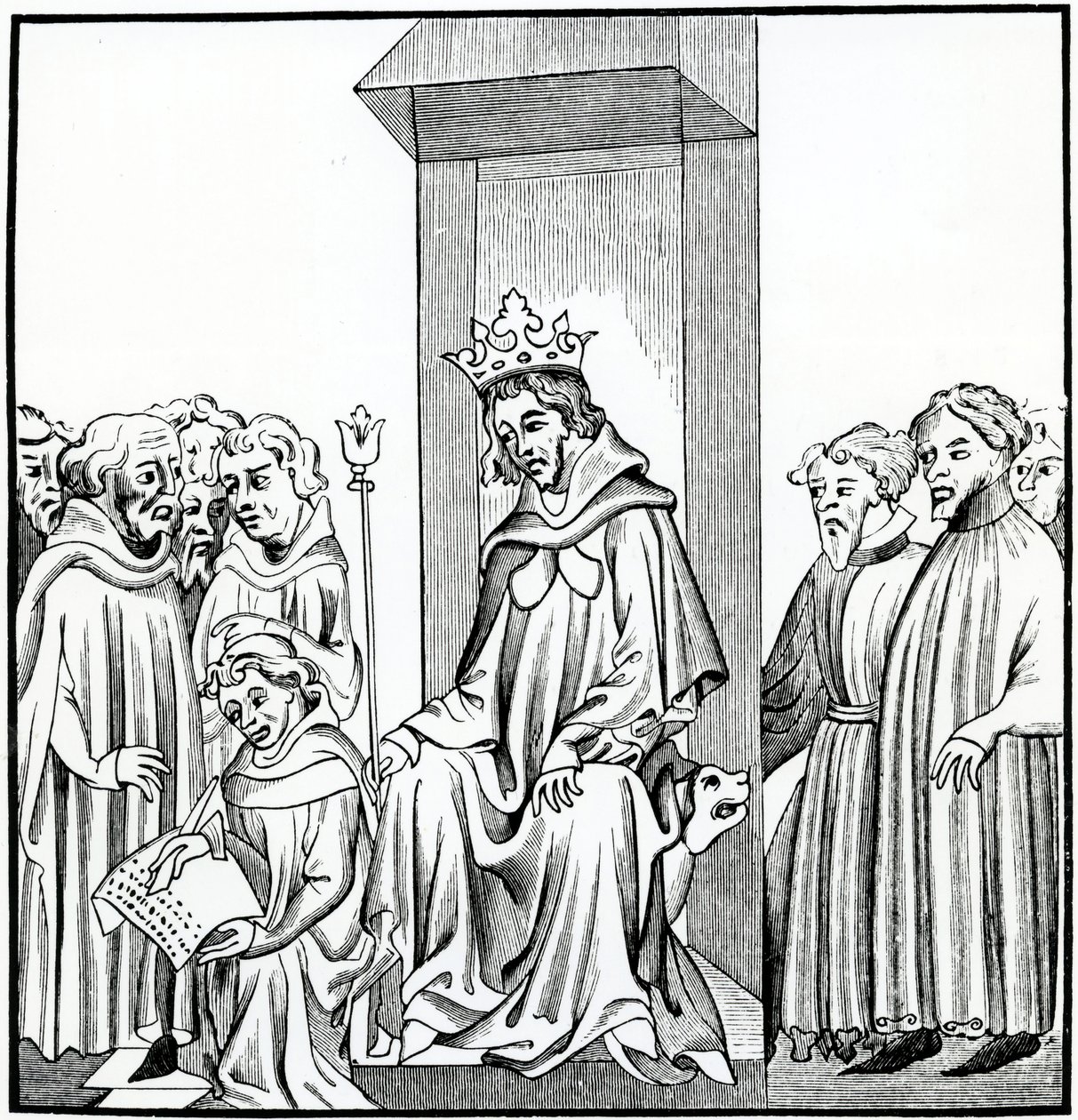 El Rey de los Francos dicta la Ley Sálica, según una miniatura en las Crónicas de San Denis de French School