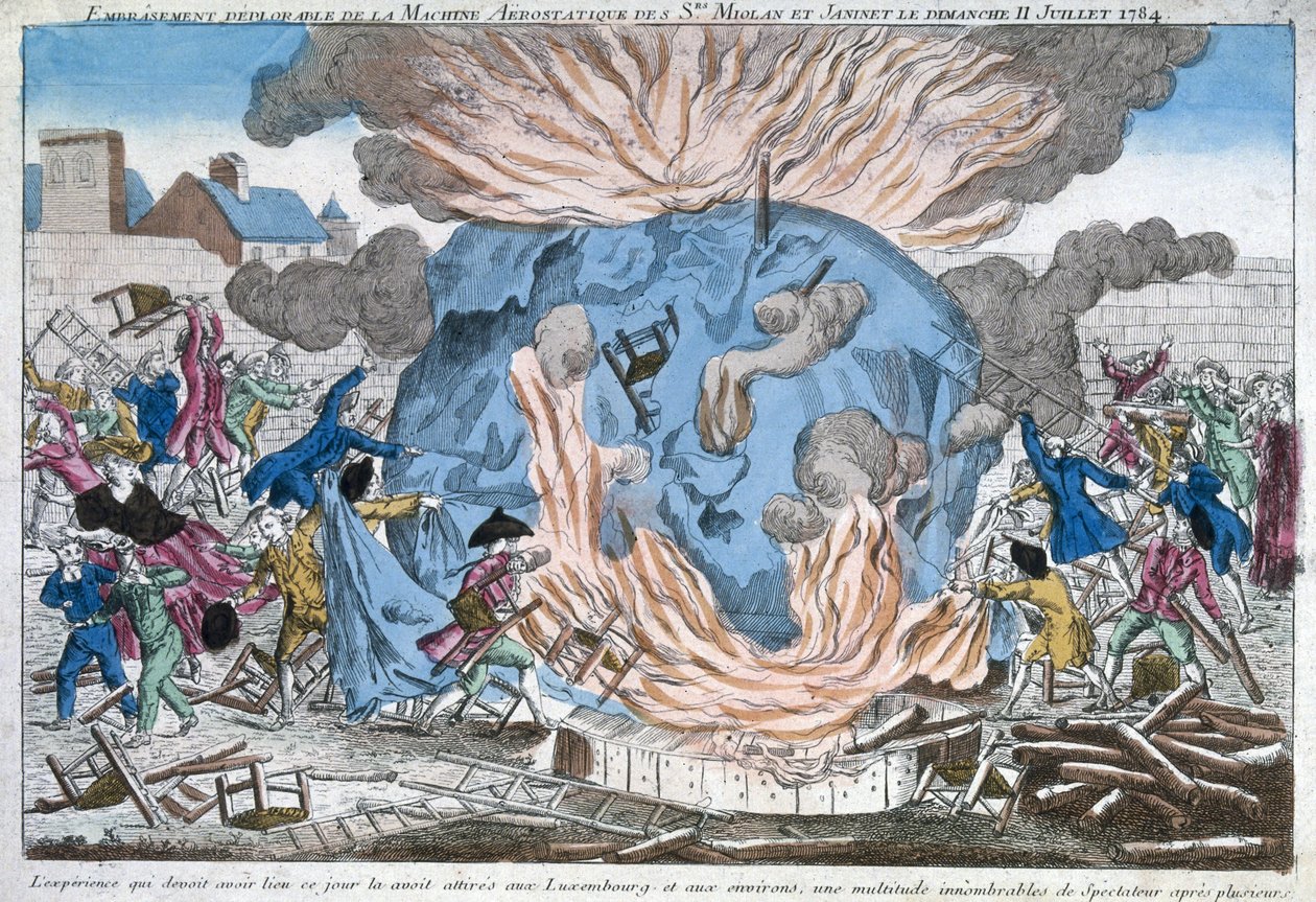 El lamentable incendio del aerostato de Mioloan y Janinet, 11 de julio de 1784 de French School