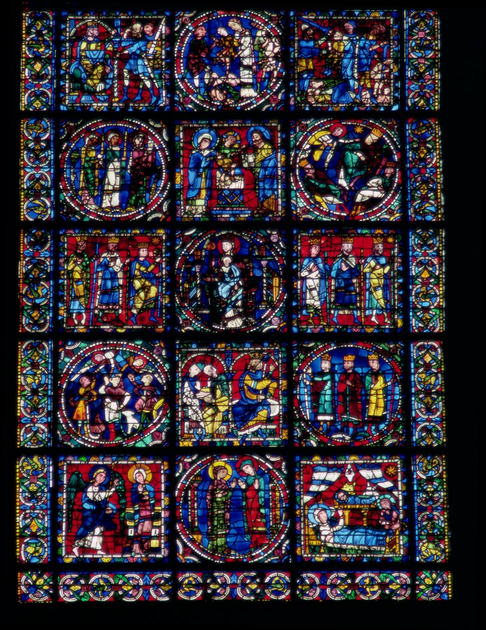 La vida de Cristo, ciclo del Nuevo Testamento, mitad inferior de la ventana, c.1145-50 de French School