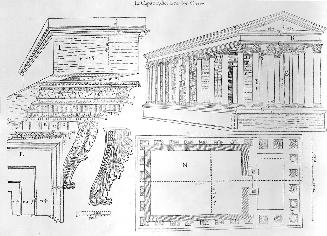 La Maison Carrée, ilustración de Discours historial de lantique et illustre cite de Nismes de Jean Poldo d
