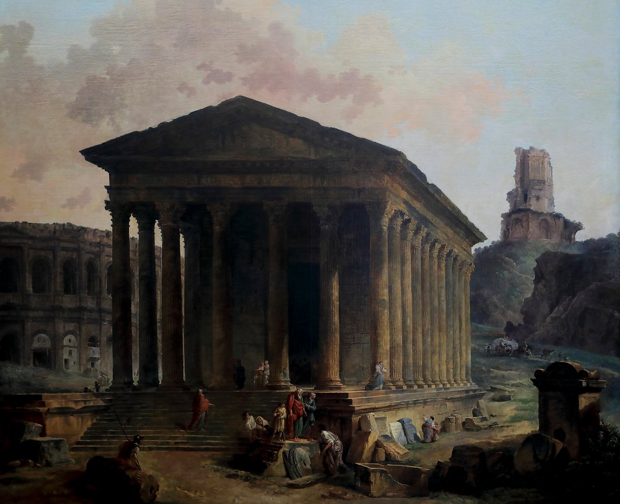 La Maison carré, el Anfiteatro y la Tour Magne, Nimes de French School