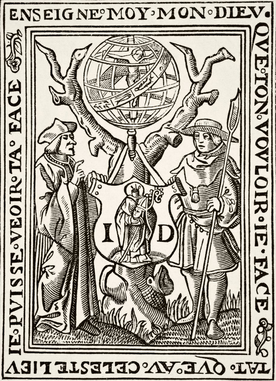 The Marque of Jehan St Denis, Parisien Bookseller, de Science and Literature in The Middle Ages por Paul Lacroix pub. Londres 1878 de French School