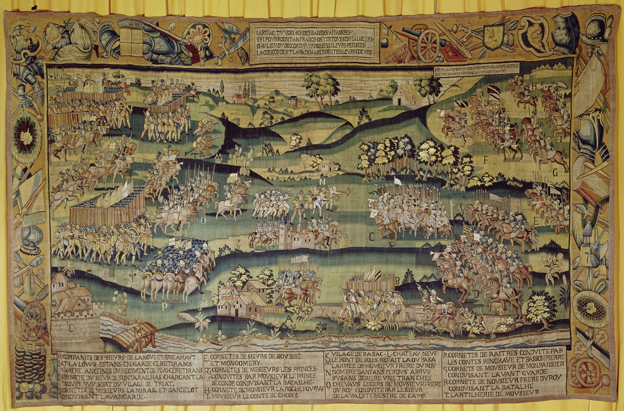 El encuentro de los dos ejércitos en la batalla de Jarnac, 13 de marzo de 1569 de French School