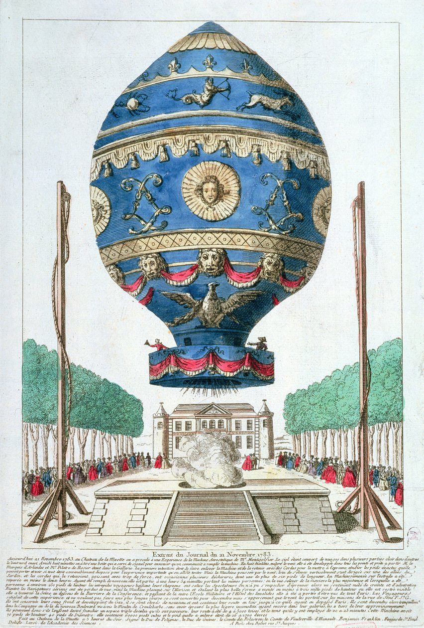 El experimento del globo de los hermanos Montgolfier en el Château de la Muette, 21 de noviembre de 1783 de French School