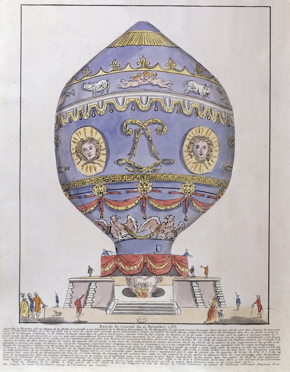 El experimento del globo de los hermanos Montgolfier en el Château de la Muette, 21 de noviembre de 1783 de French School