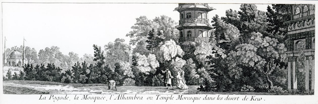 La Pagoda, la Mezquita y la Alhambra o Templo Moro en Kew, de Jardins Anglo-Chinois a la Mode, por George Louis le Rouge, publicado en 1775-78 de French School