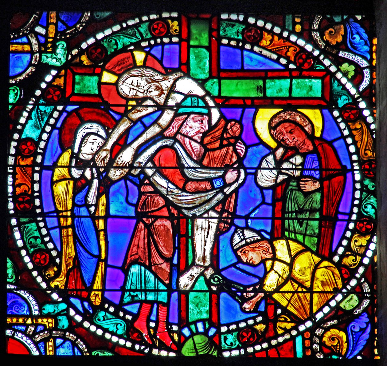La ventana de la Pasión: El descenso de la cruz - Depositio - con José de Arimatea de French School