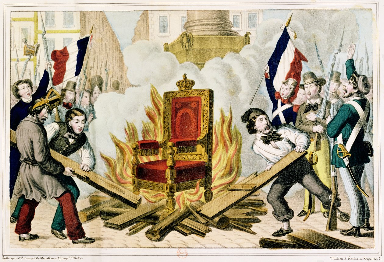 El Pueblo Quemando el Trono en la Plaza de la Bastilla, 1848 de French School