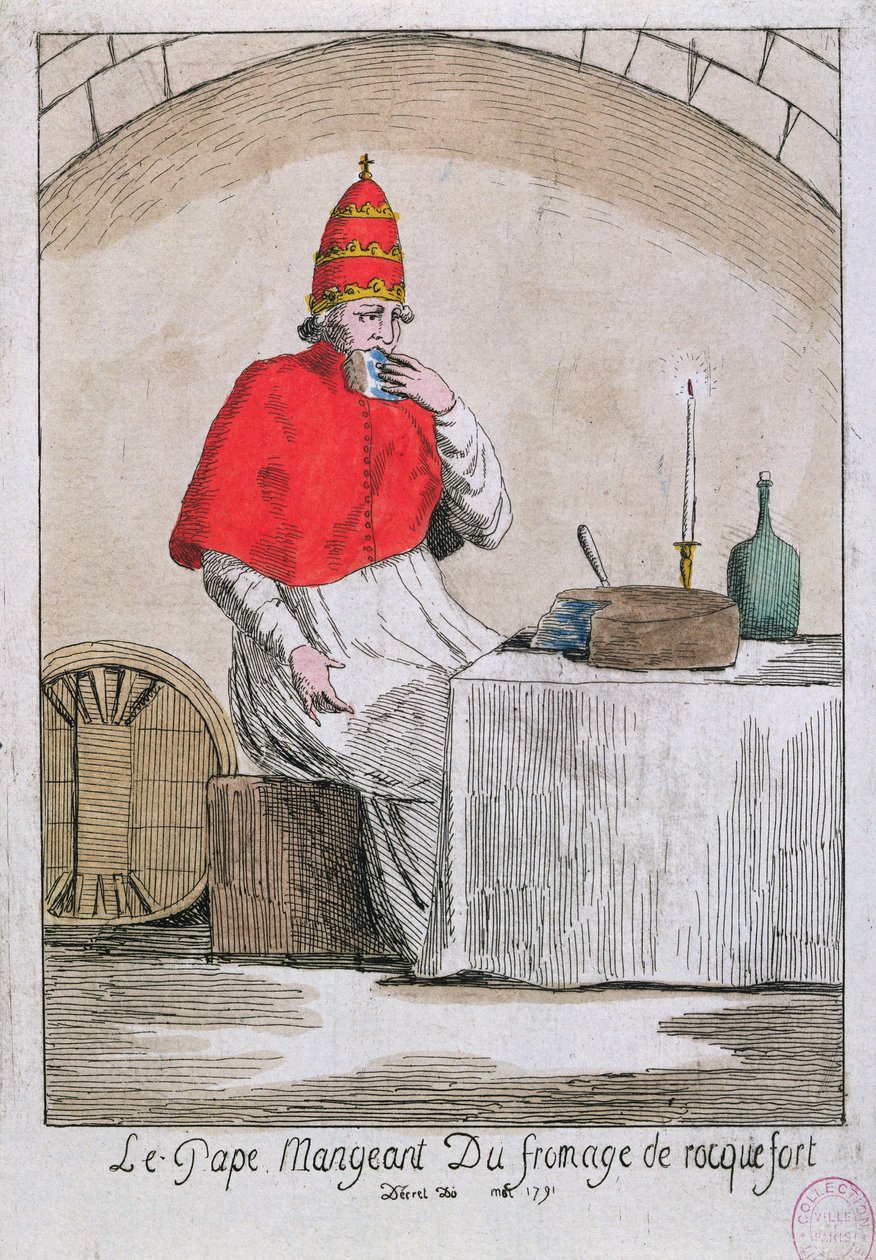 El Papa comiendo queso Roquefort, 1791 de French School
