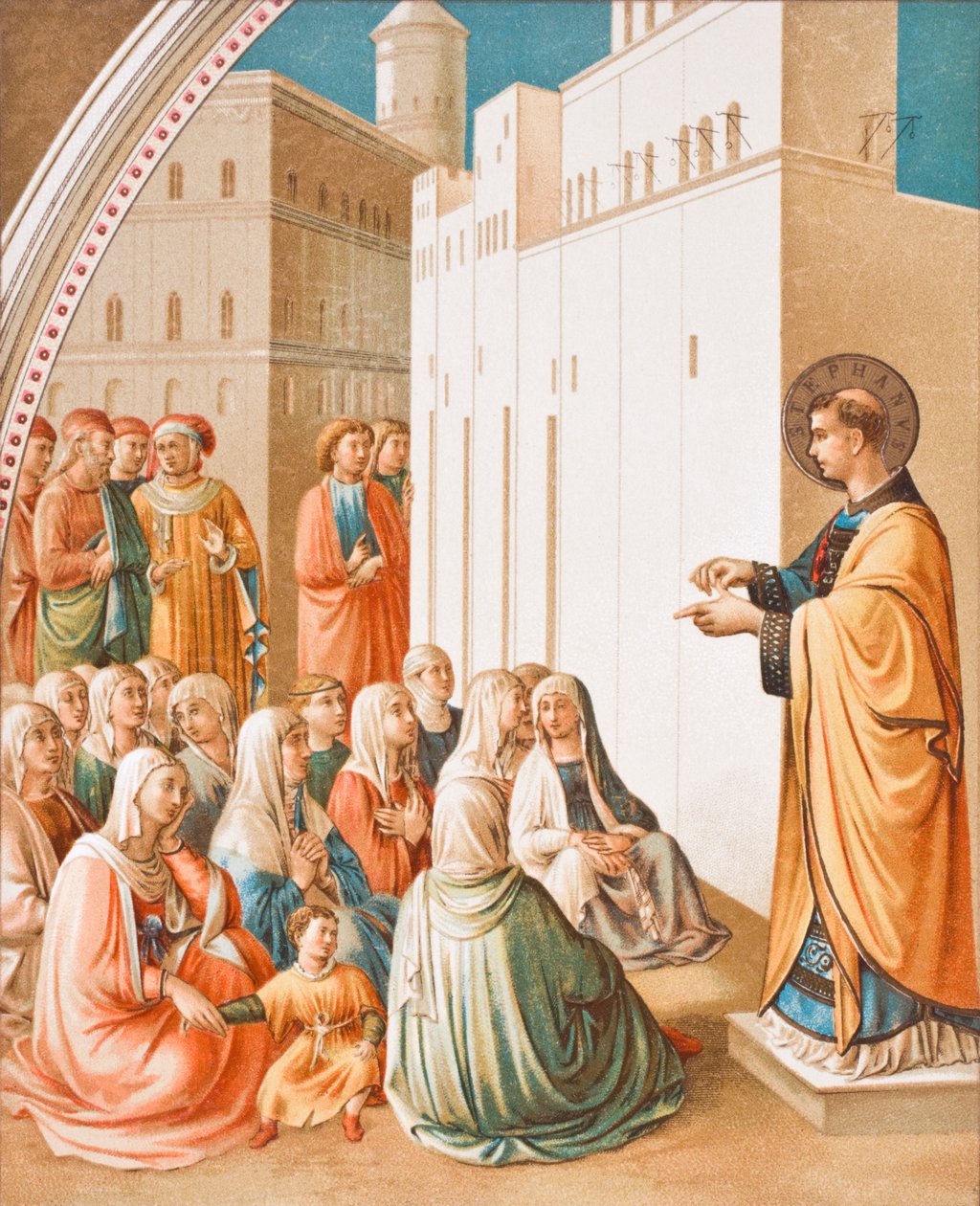 La predicación de San Esteban, según el fresco de Fra Angelico, de Science and Literature in The Middle Ages por Paul Lacroix pub. Londres 1878 de French School