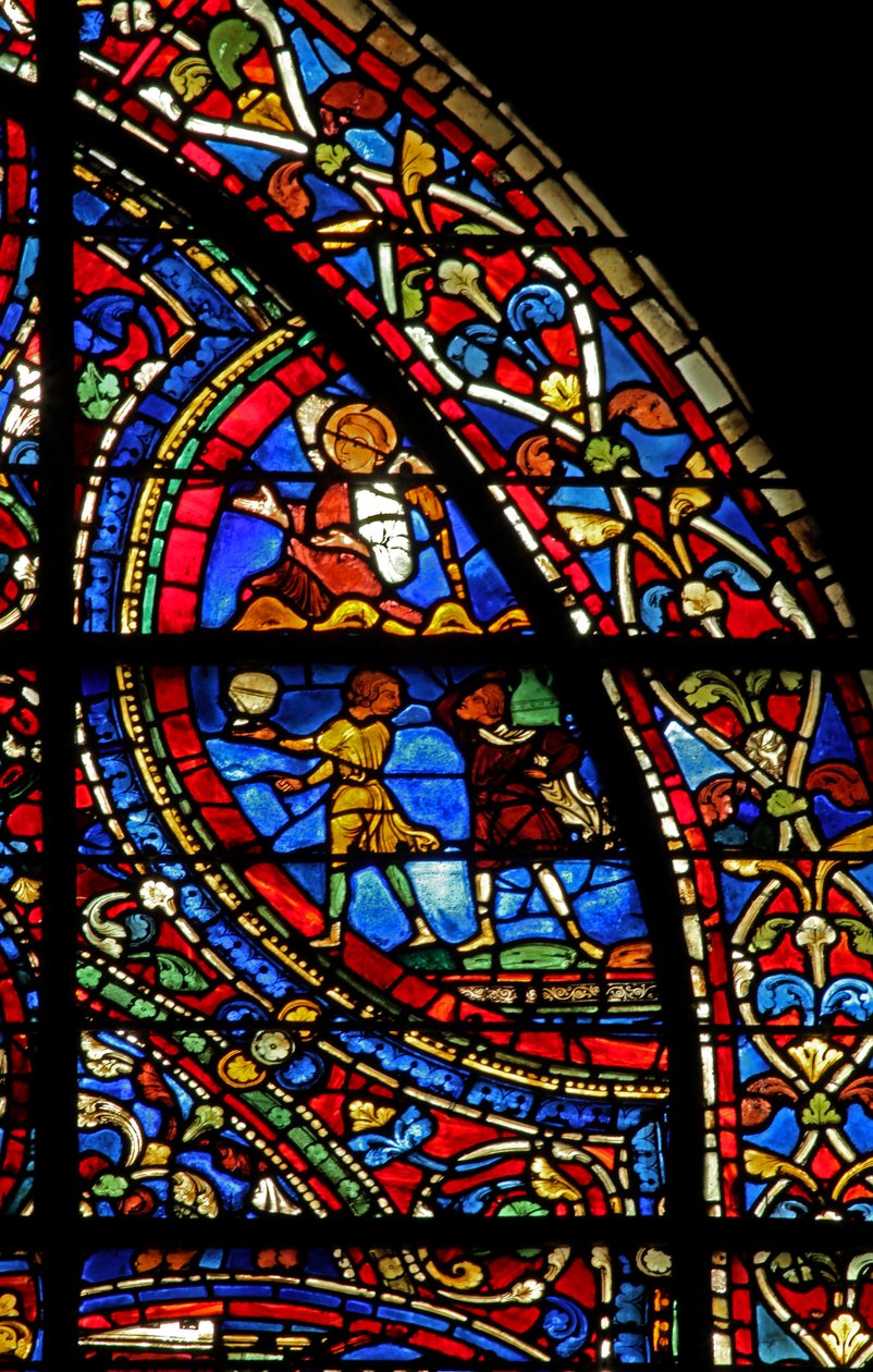 La ventana del Hijo Pródigo: mayordomos sirven la comida; un ángel de French School
