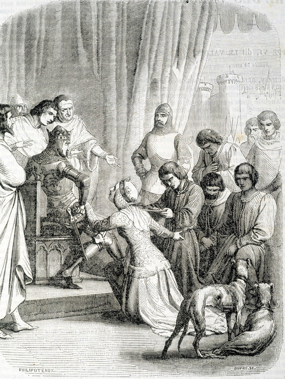 La Reina de Inglaterra (Felipa de Henao) pide clemencia a su esposo Eduardo III para los habitantes de Calais (episodio de los 6 burgueses de Calais) de French School