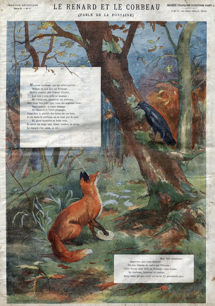 El cuervo y el zorro. Fábulas de Jean de La Fontaine (1621-95). Ilustración de finales del siglo XIX. de French School