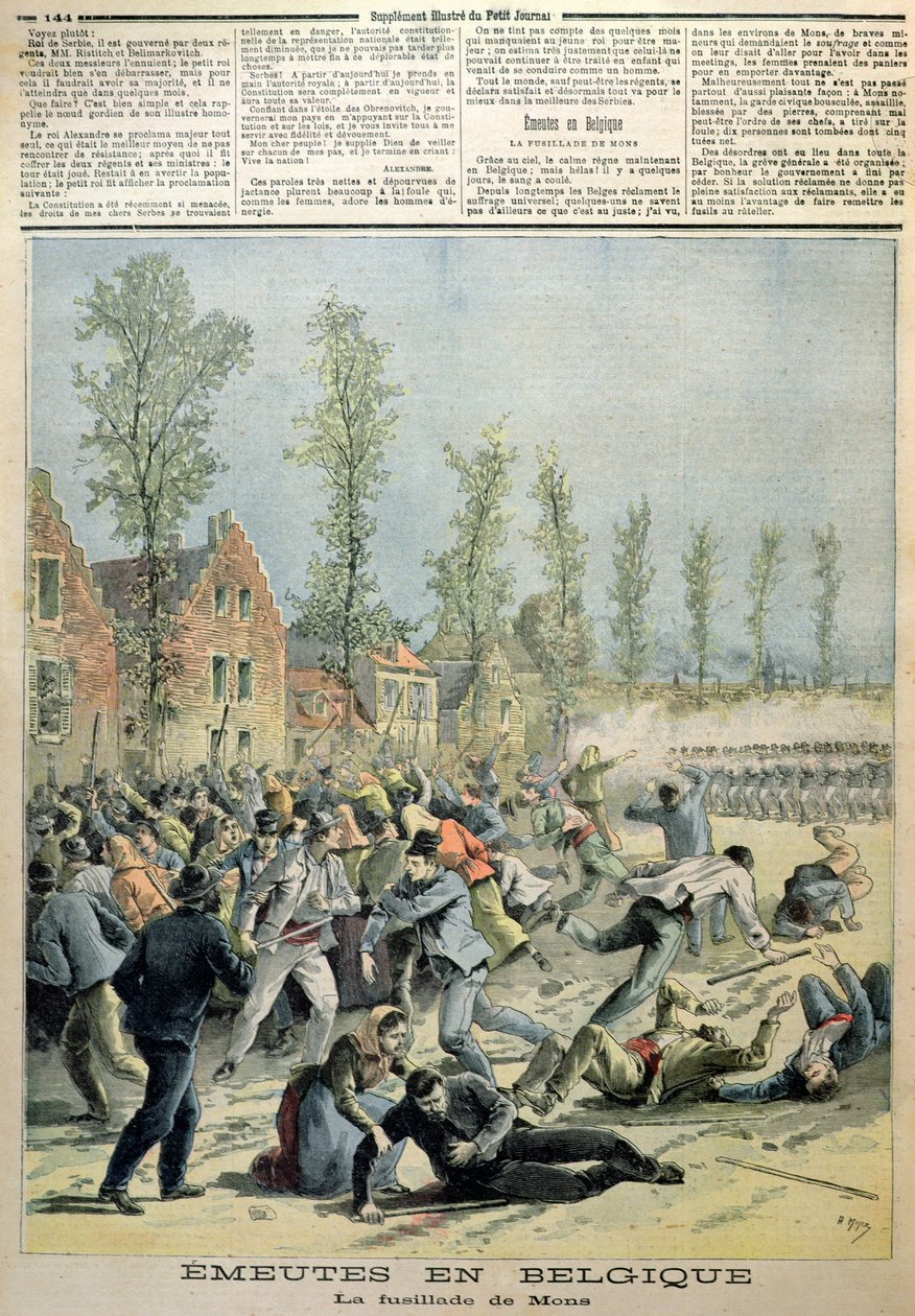 Los disturbios en Mons, ilustración de Le Petit Journal, mayo de 1893 de French School
