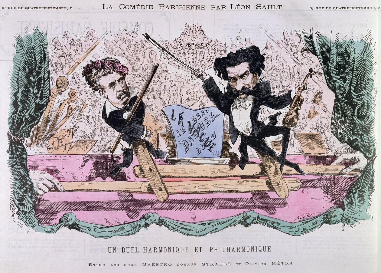Los compositores rivales de valses, Johann Strauss el Joven (1825-99) y Olivier Metra (1830-89), c.1870 de French School