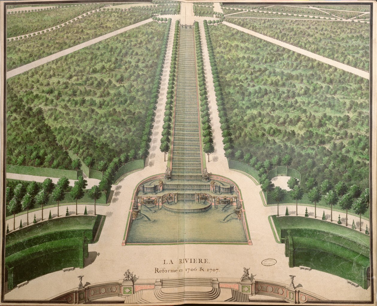 El río, remodelado 1706-07, de "Jardines de Marly", principios del siglo XVIII de French School