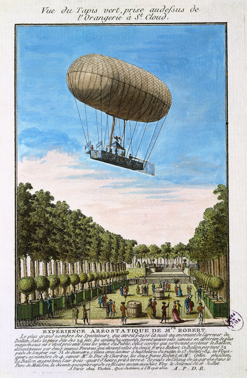 El dirigible Robert sobre Saint Cloud, París, 15 de julio de 1784 de French School