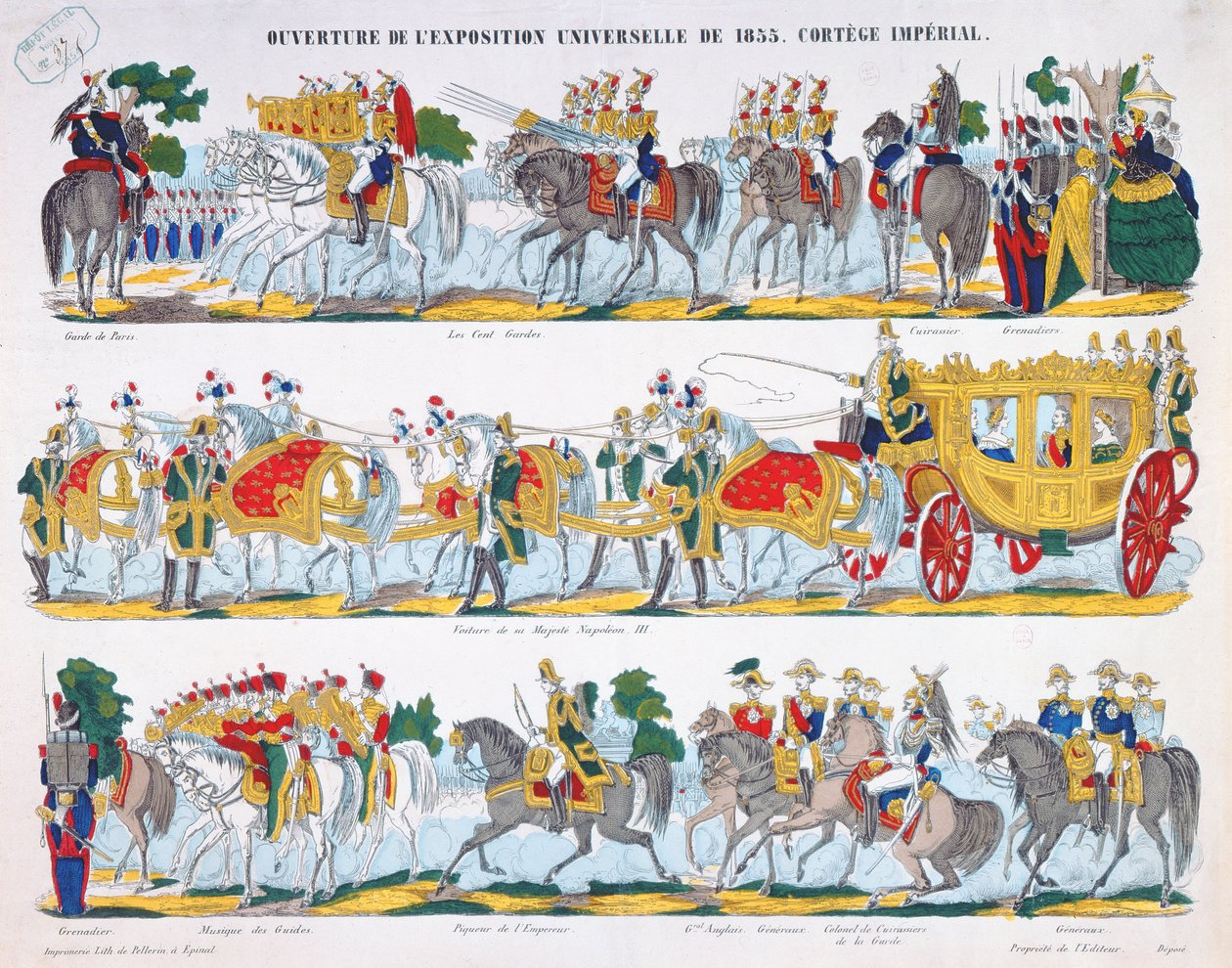 El Cortejo Real en la Inauguración de la Exposición Universal en 1855 de French School