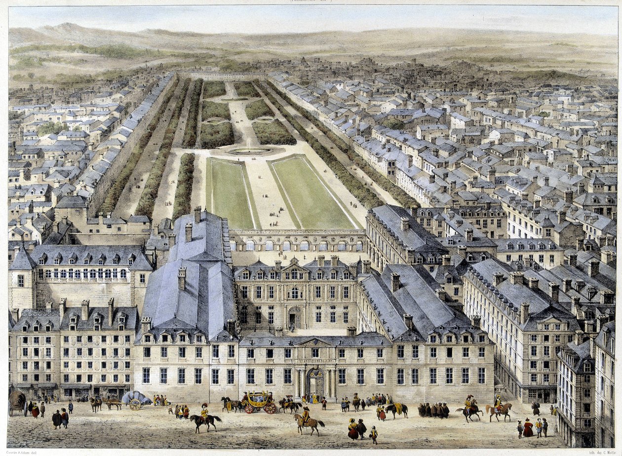 El Palacio Real en 1679, visto desde la calle St Honoré - litografía de French School