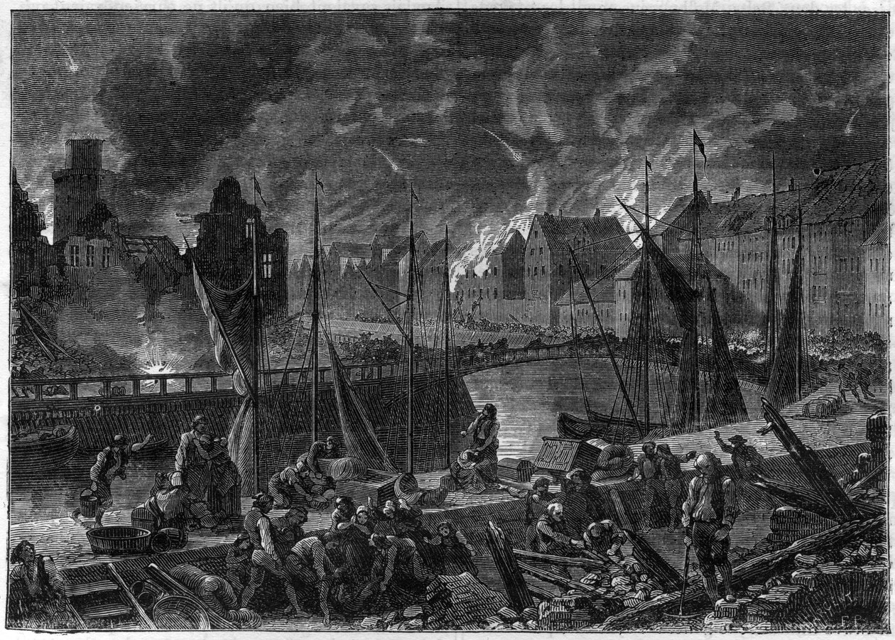 La Segunda Batalla de Copenhague (o el Bombardeo de Copenhague) (16 de agosto-5 de septiembre de 1807) Bombardeo británico de Copenhague para apoderarse de la flota danesa-noruega, durante las Guerras Napoleónicas - Guerras Inglesas - La Batalla de Copenha de French School