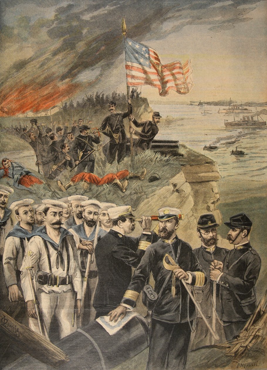 La guerra hispanoamericana: desembarco en Guantánamo, ilustración de Le Petit Journal: Suplemento ilustrado, 1898 de French School